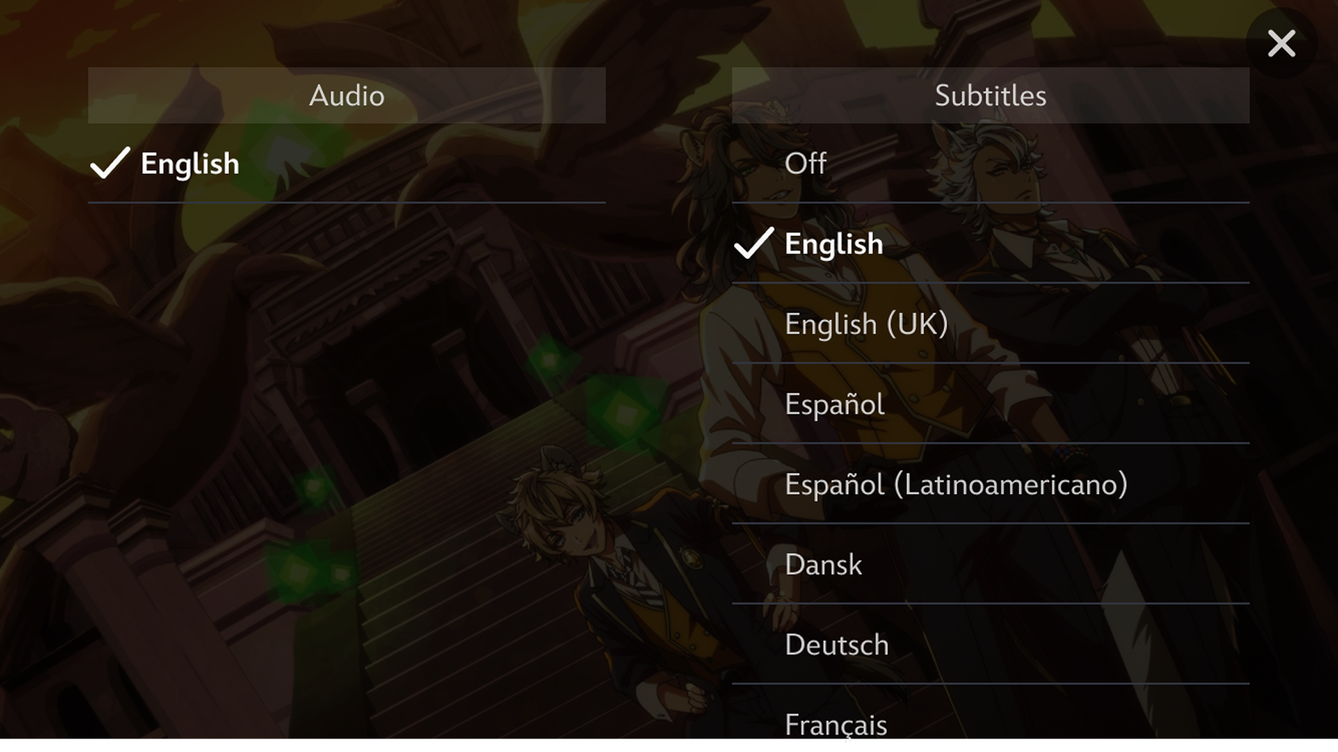A screenshot demonstrating a user turning on English subtitles