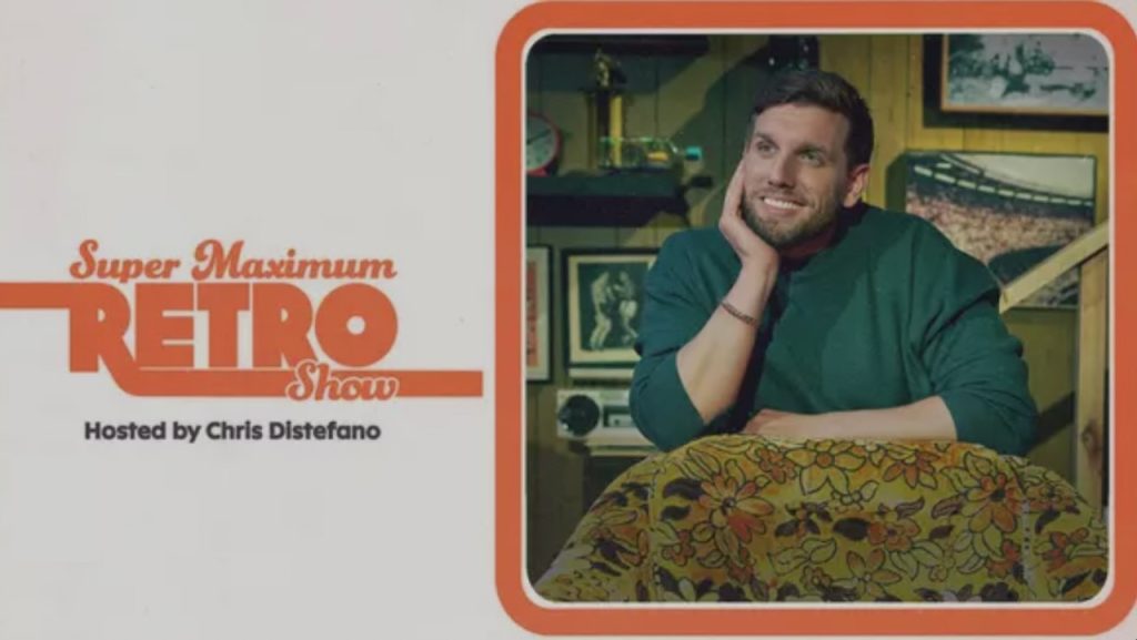 Title art for the show, Super Maximum Retro Show Hosted by Chris Distefano.