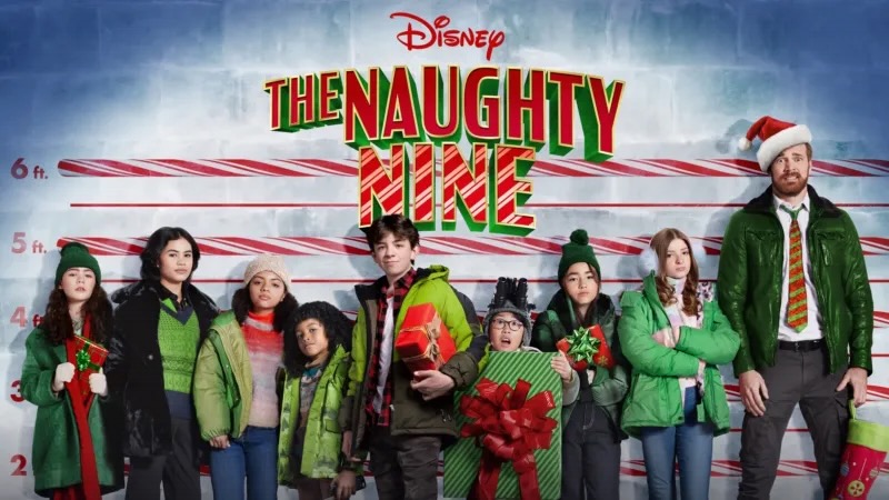 Title art for the Disney Christmas movie, The Naughty Nine.