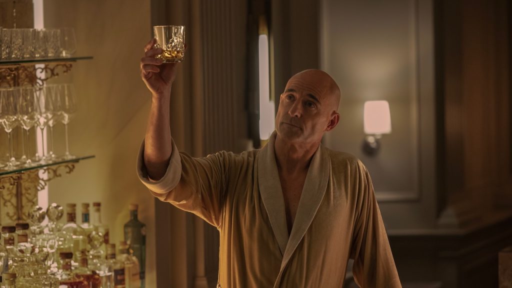 A still image of Mark Strong as David in the Hulu Original series, Nine Perfect Strangers.