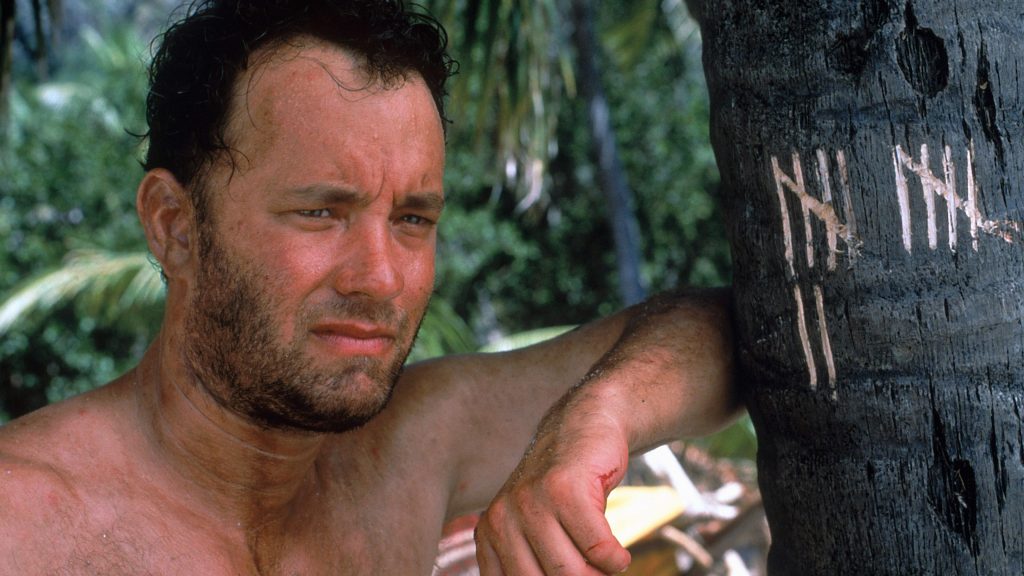 A still image from the Tom Hanks movie, Cast Away.