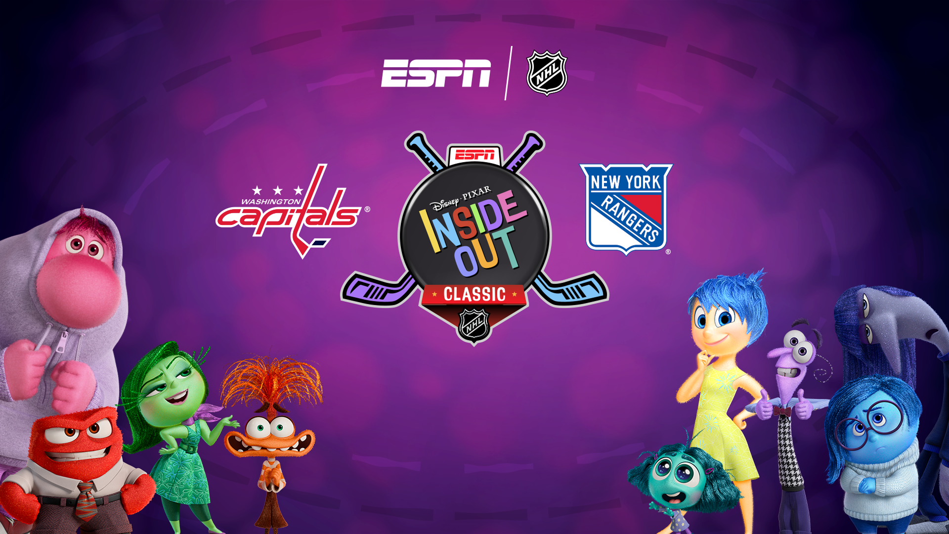 The image promotes the "Inside Out Classic," a special real-time animated NHL hockey game scheduled for April 5, 2026. 