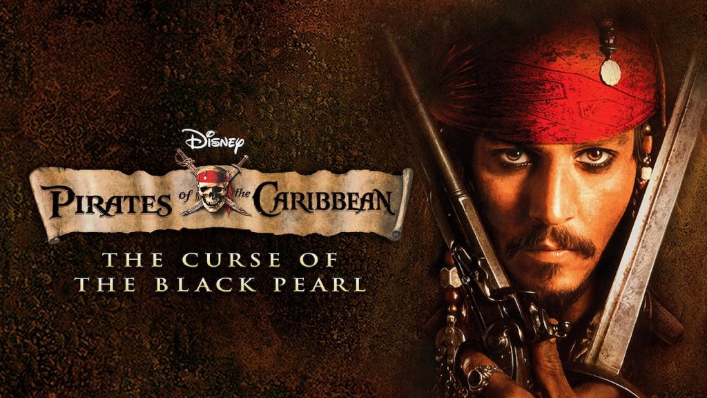 Title art from the popular 2000s Disney movie, Pirates of the Caribbean: The Curse of the Black Pearl.