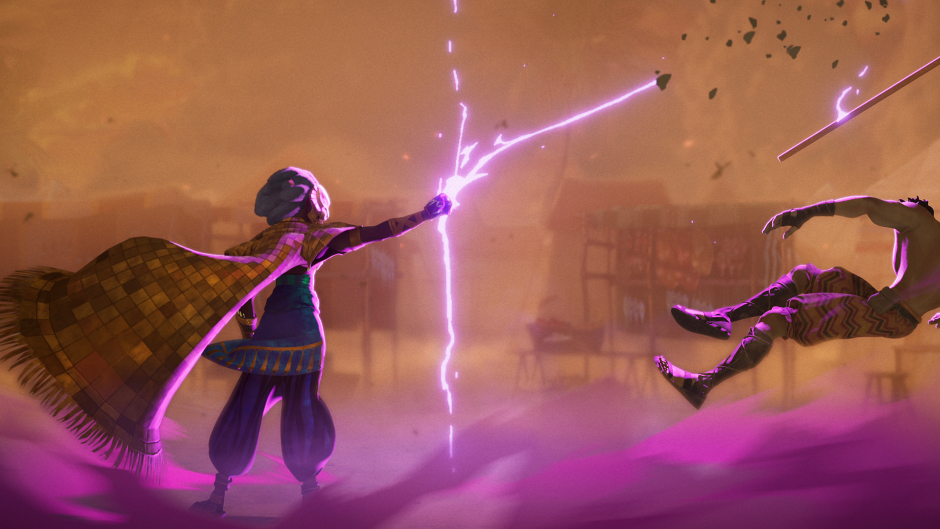 The Lion (Cress Williams) stops a Local Defender of the village in Marvel Animation’s Eyes of Wakanda