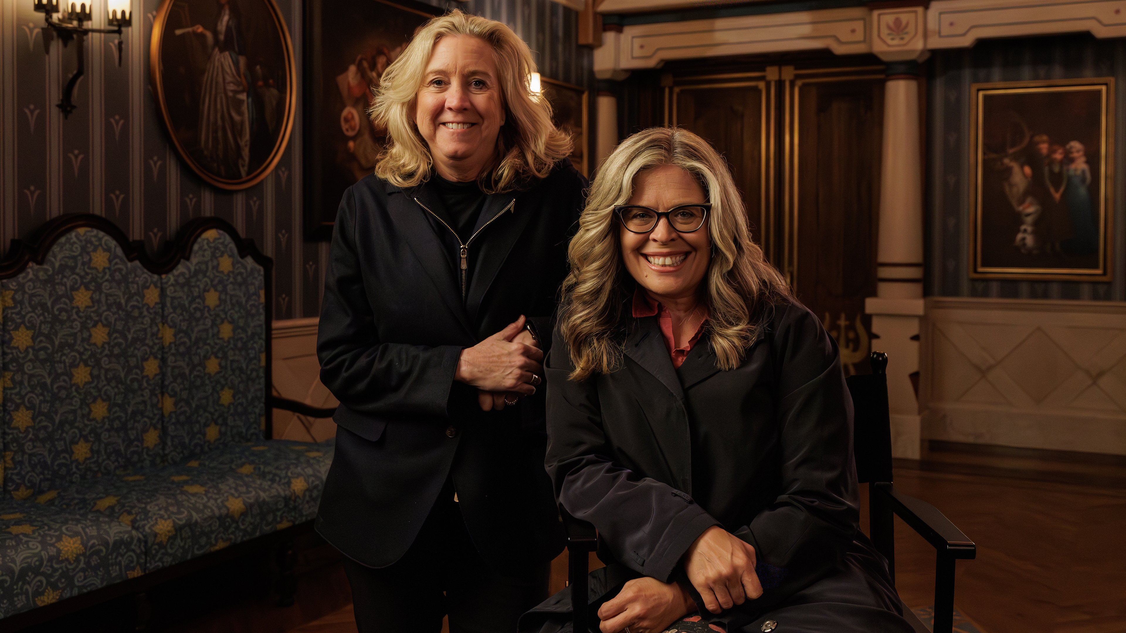 Leslie Iwerks with Jennifer Lee in Disney Worldbuilders.