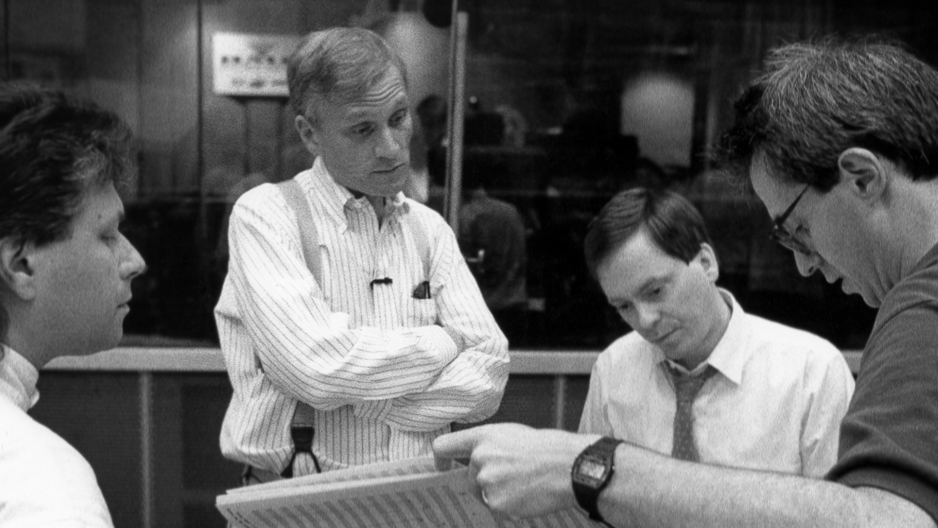 Black and white photo featuring renowned Disney lyricist Howard Ashman.