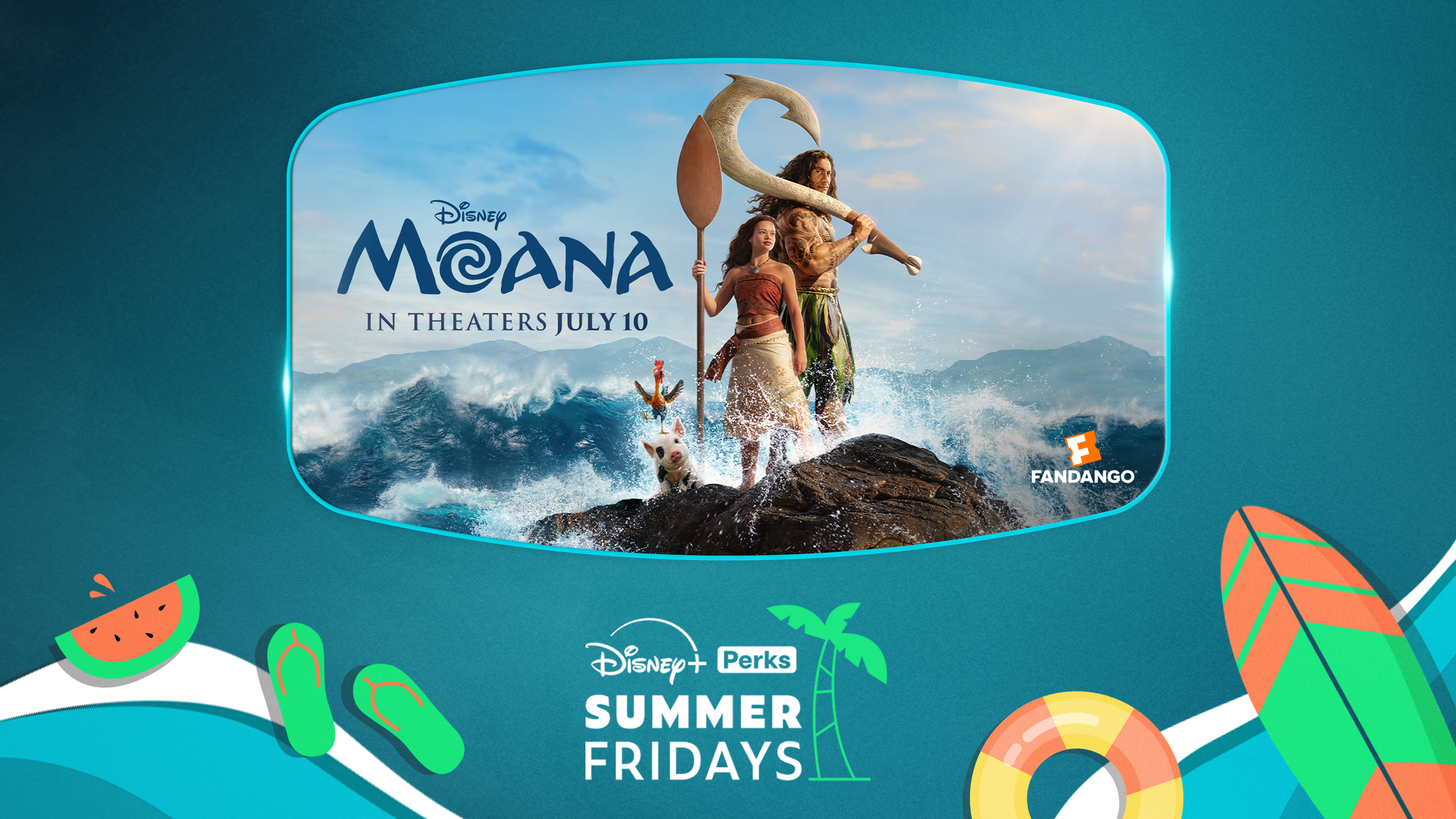 Moana (2026) key art with text saying "In theaters July 10"