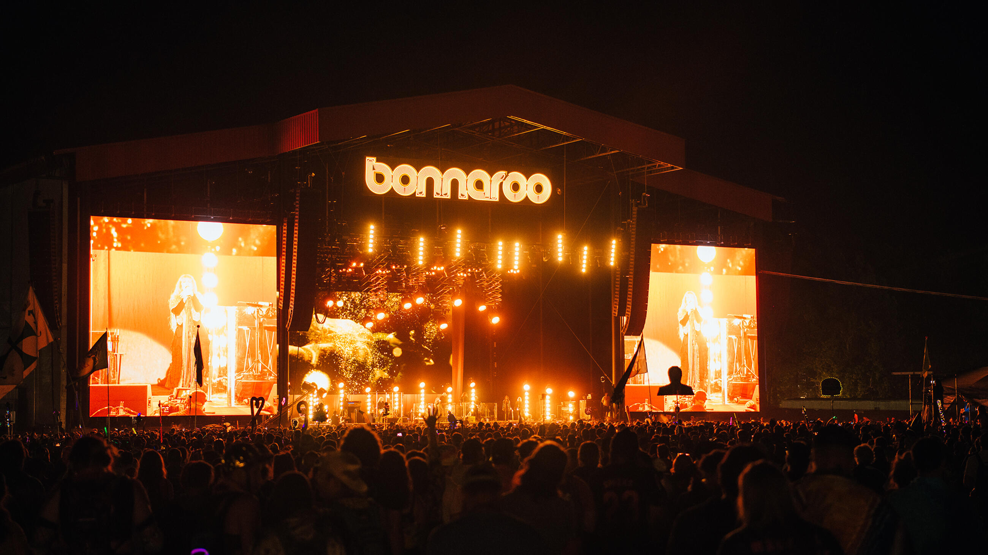 The stage at Bonnaroo, lit up at night
