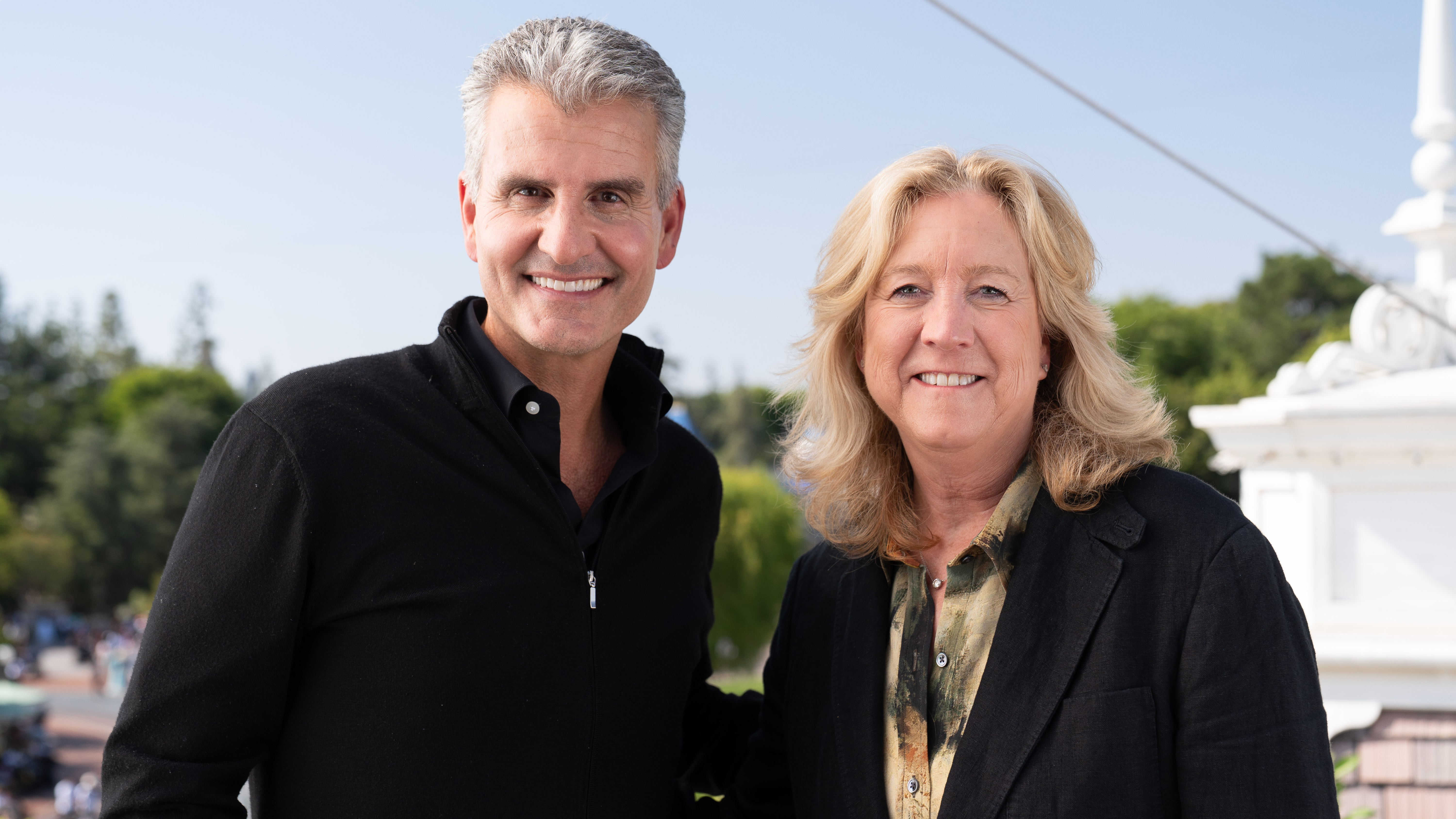 Leslie Iwerks with Josh D'Amaro in Disney Worldbuilders.