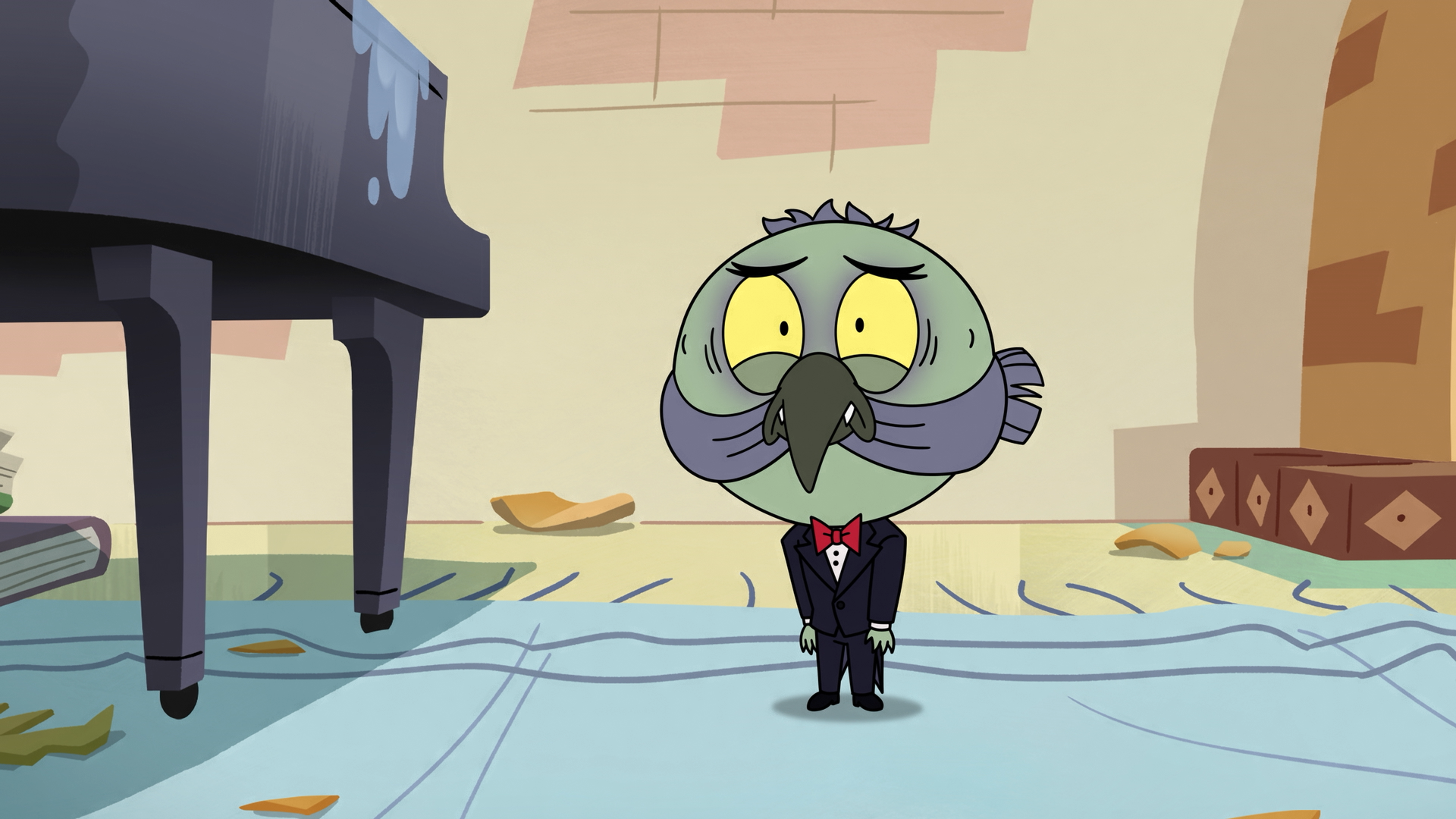 This image features the character Ludo from the animated series Star vs. the Forces of Evil. The scene is specifically from a "Theme Song Takeover" special where characters sing their own versions of the opening song.