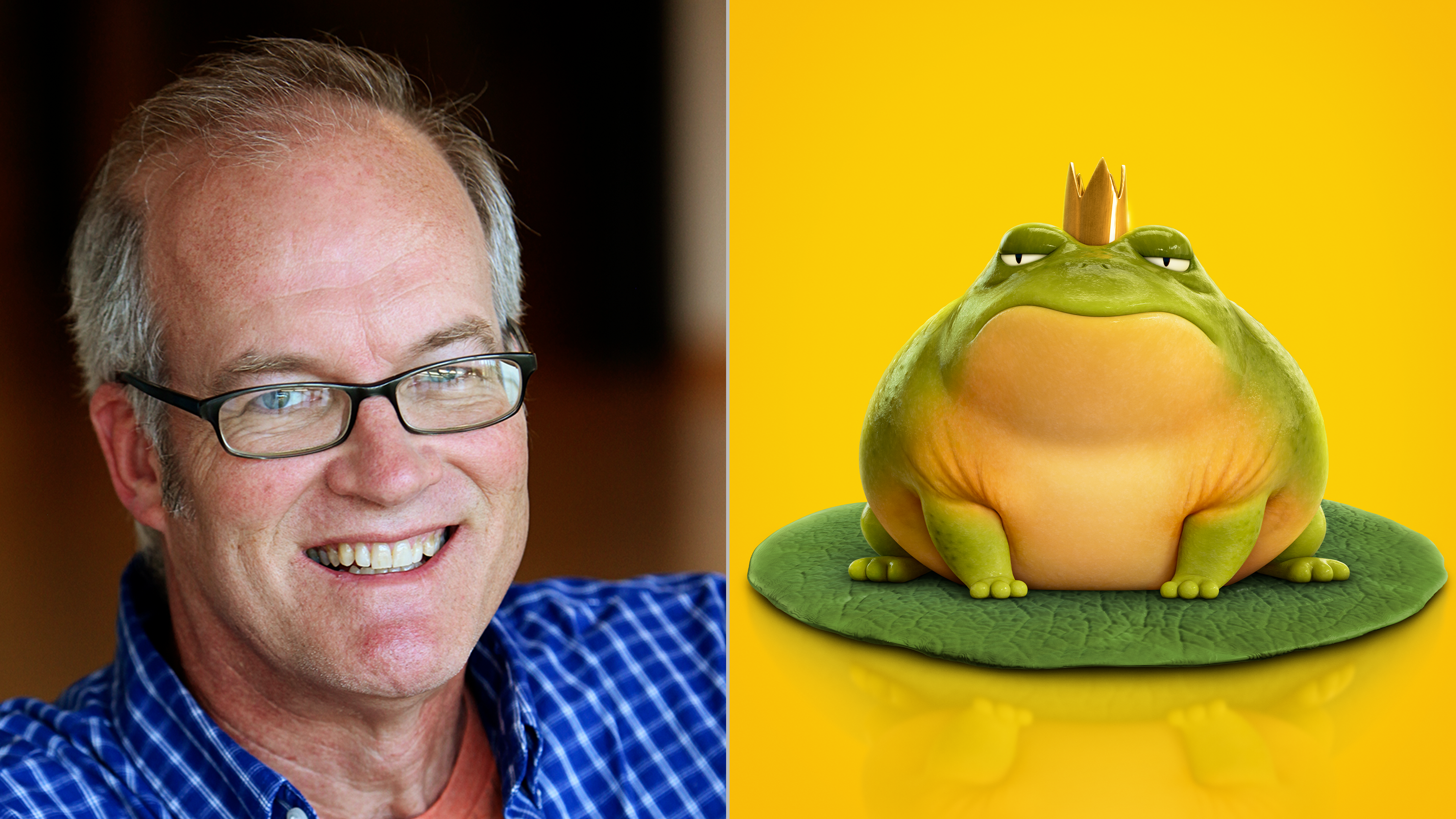 The image features Steve Purcell, the voice of Amphibian King in Hoppers, Pixar, Disney+