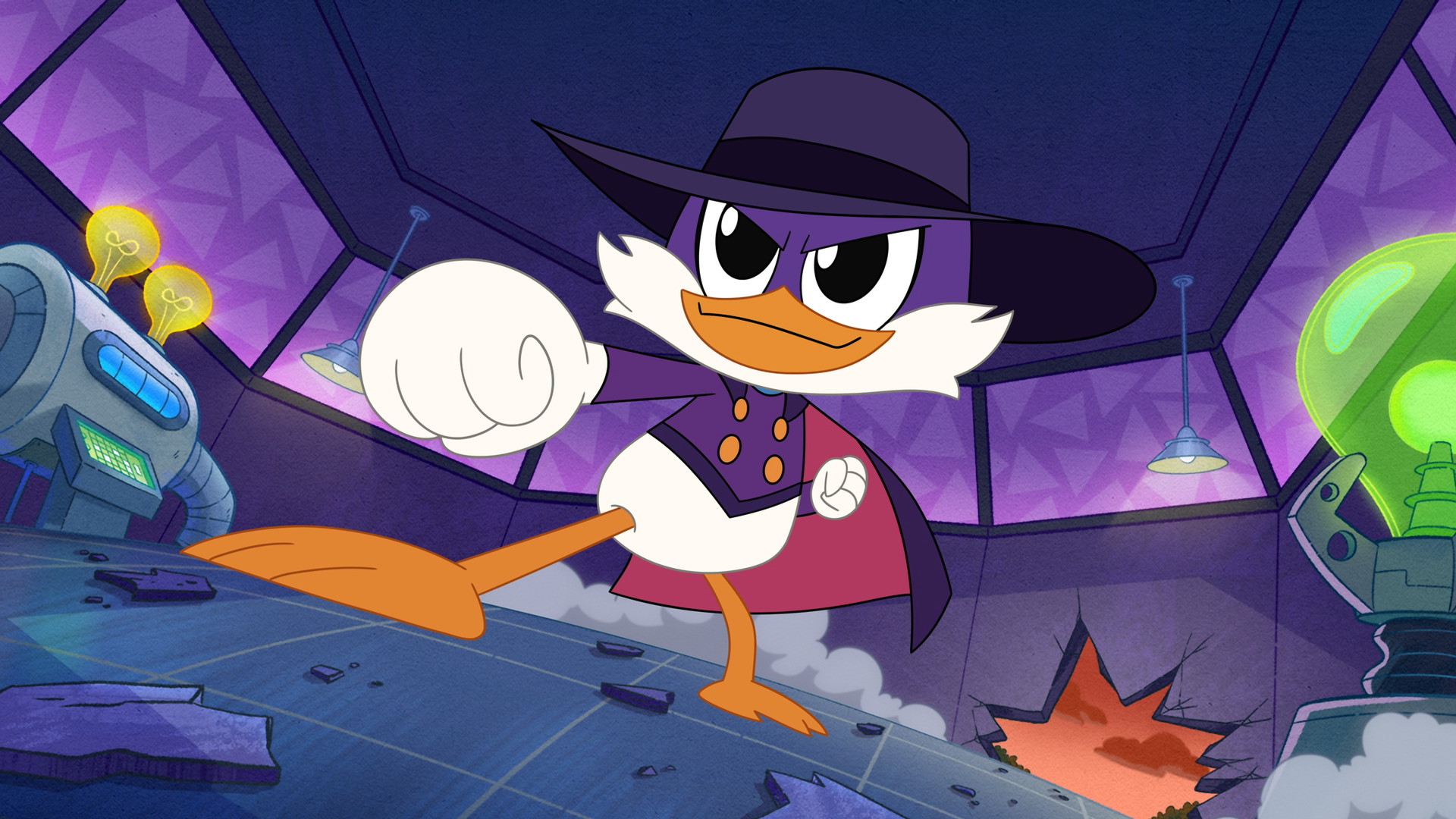 This image features a Chibi-style animation version of the character Darkwing Duck.