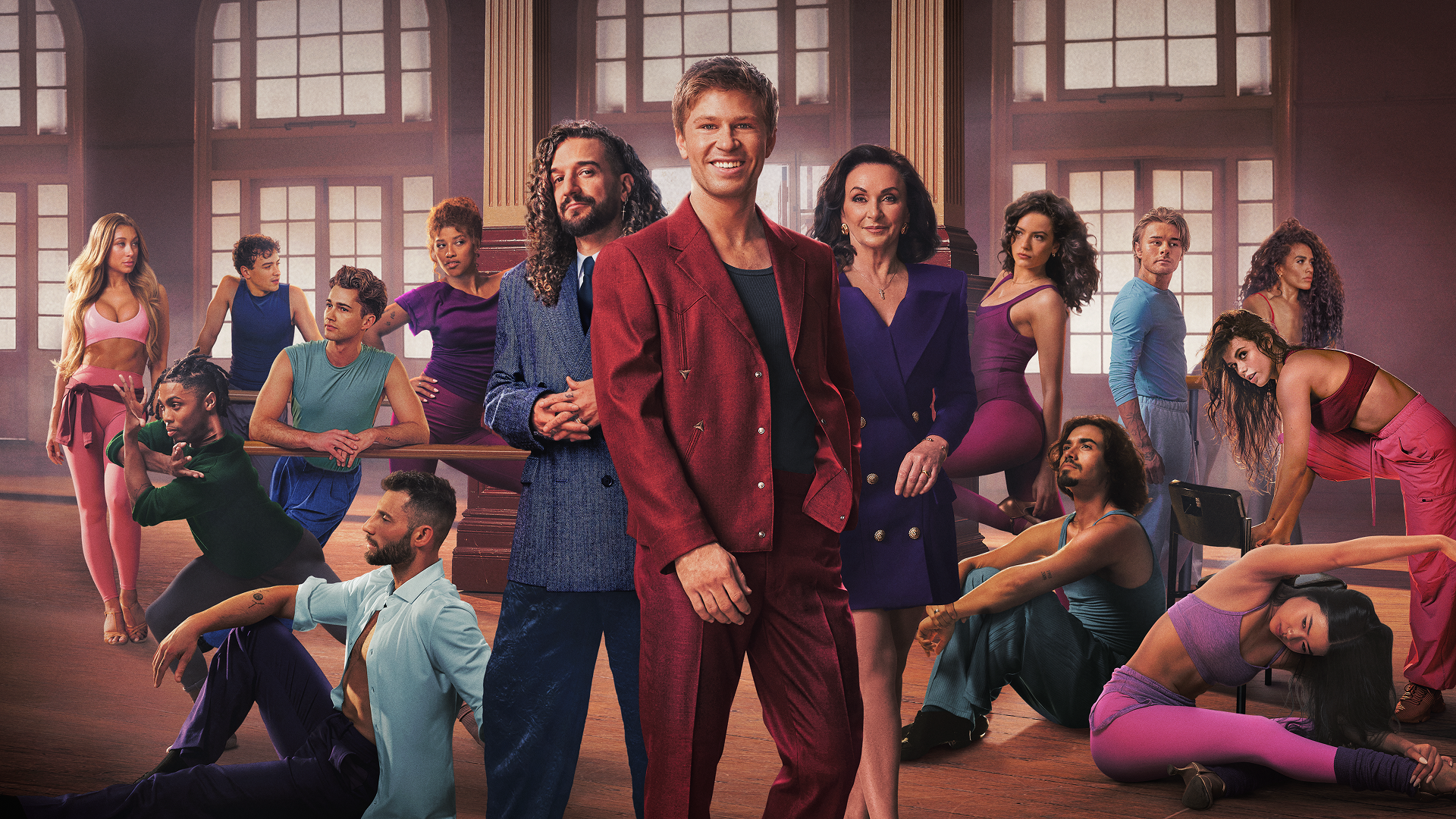 This image shows the promotional cast for the Dancing with the Stars spin-off series, Dancing with the Stars: The Next Pro.