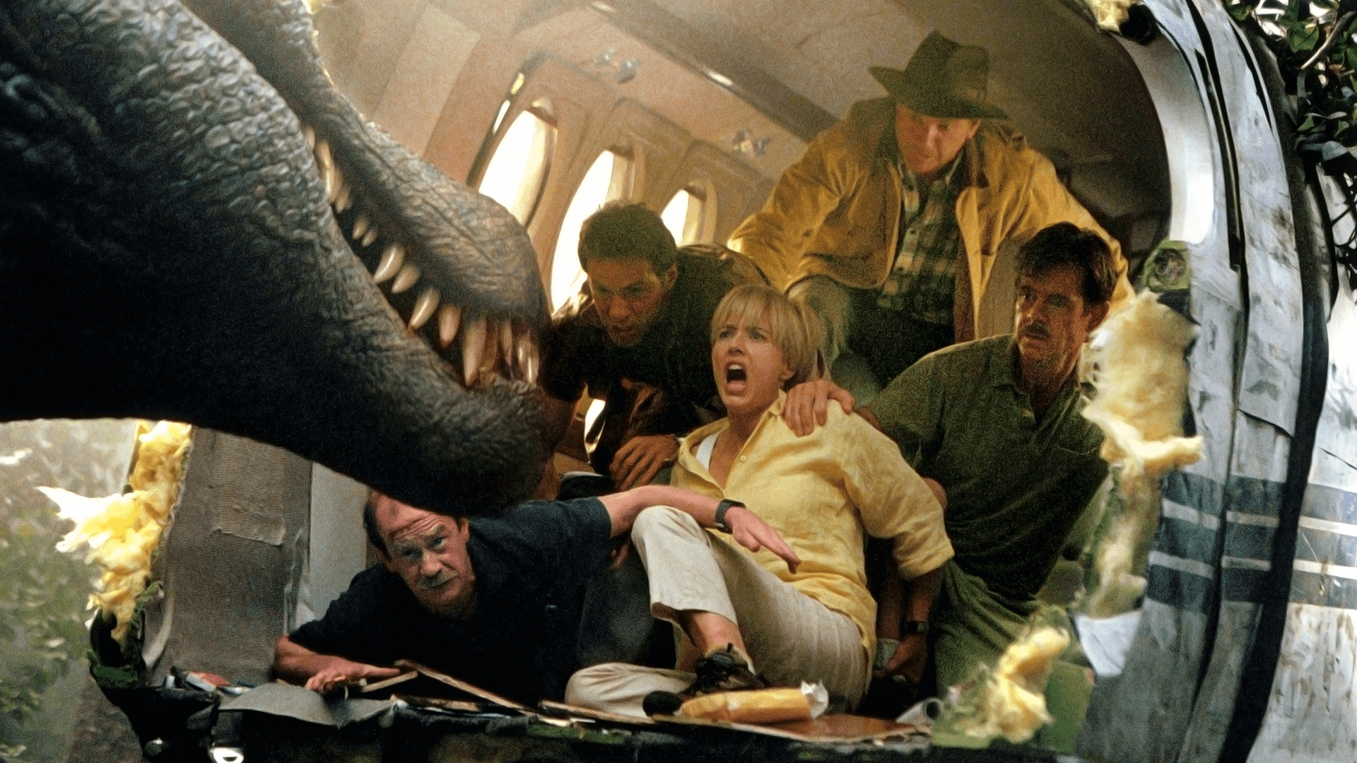 This image is a promotional still from the 2001 film Jurassic Park III. 