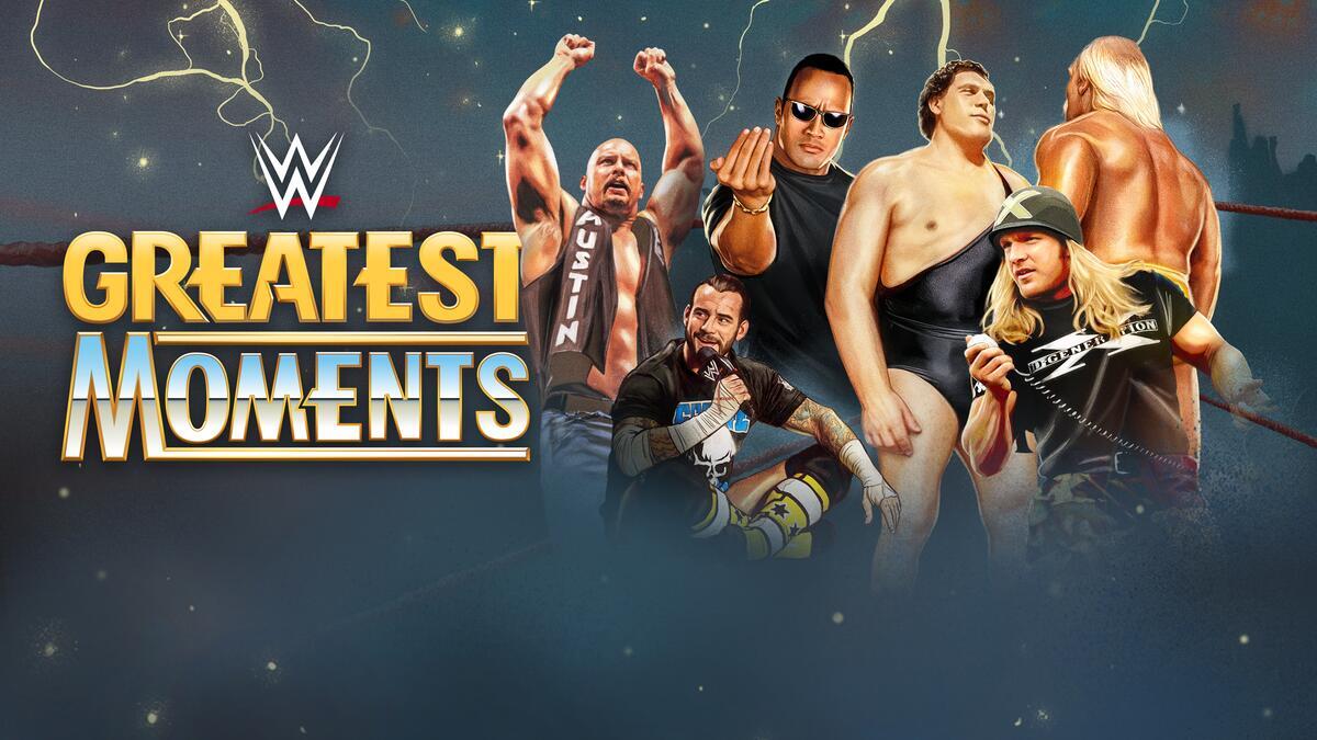 Title art for the WWE show WWE’s Greatest Moments.