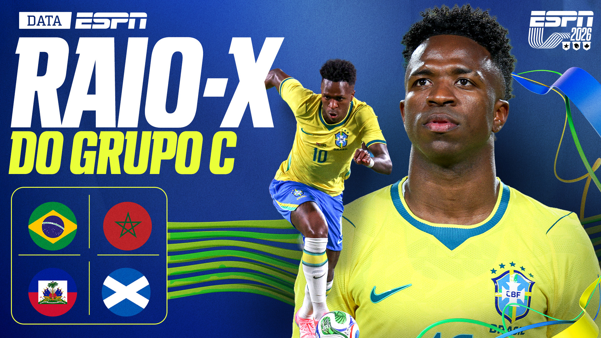 Imagem do jogador da Seleção Brasileira Vini Jr para um episódio do programa Especial Copa, da ESPN Brasil