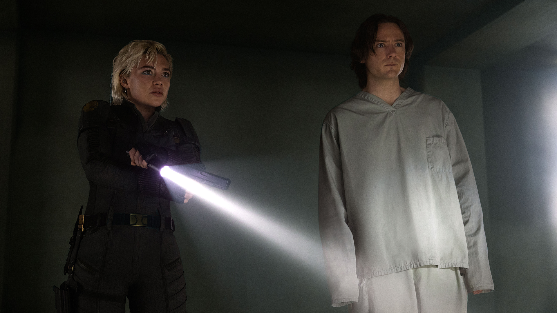 Yelena (Florence Pugh) with Bob (Lewis Pullman).