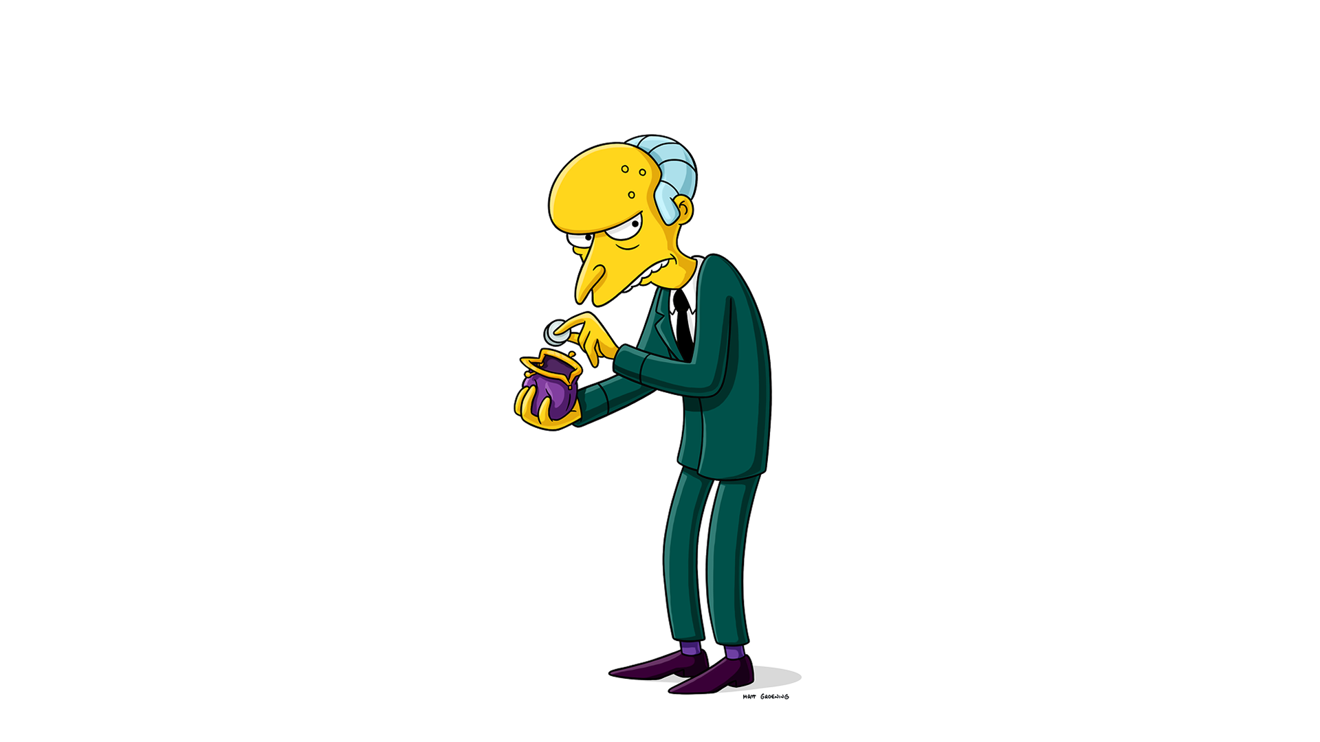 This character is Charles Montgomery "Monty" Burns from the animated television series The Simpsons. He is depicted as the evil, greedy, and wealthy owner of the Springfield Nuclear Power Plant.