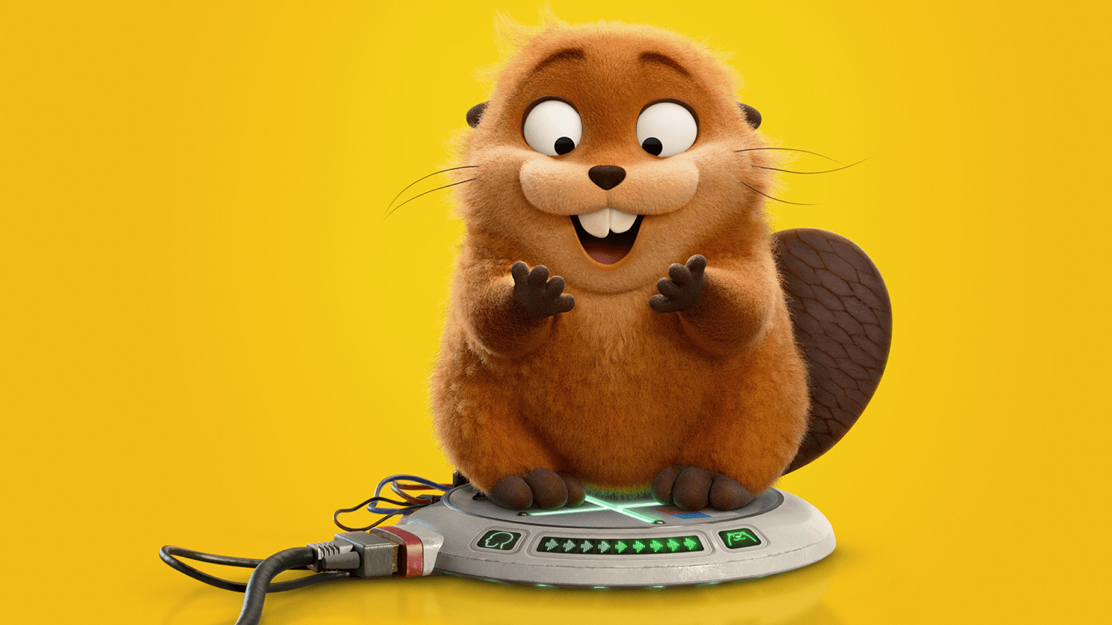 Mabel (turned into a beaver) standing on a mind hopping device.