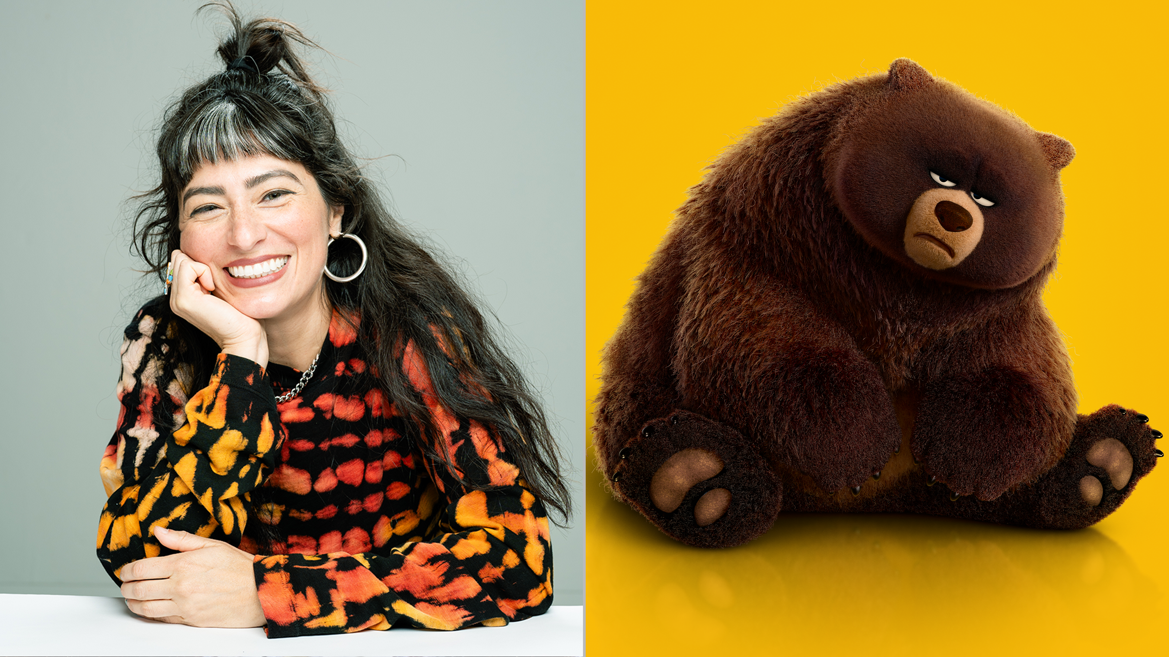 The image features Melissa Villaseñor, the voice of Ellen Bear in Hoppers, Pixar, Disney+