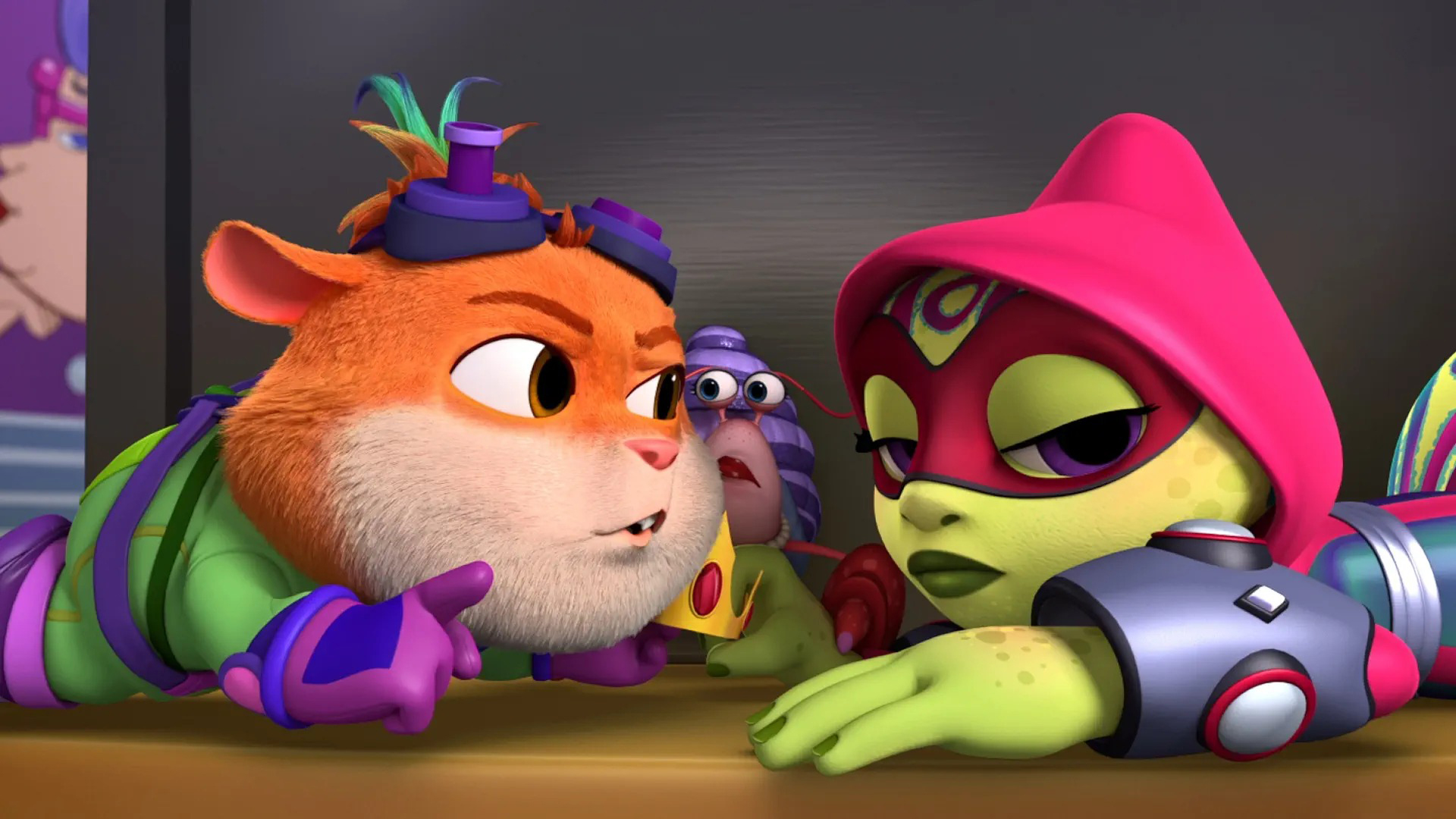 Personajes de Robogobo, serie animada sobre un equipo de mascotas adoptadas con trajes robóticos