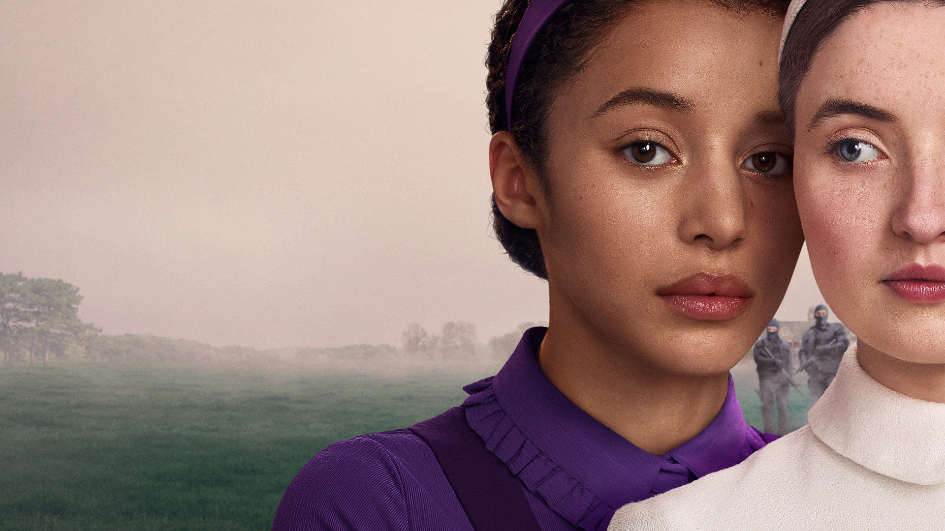 Promotional poster for The Testaments featuring Agnes Mackenzie (played by Chase Infiniti) and Daisy (played by Lucy Halliday)