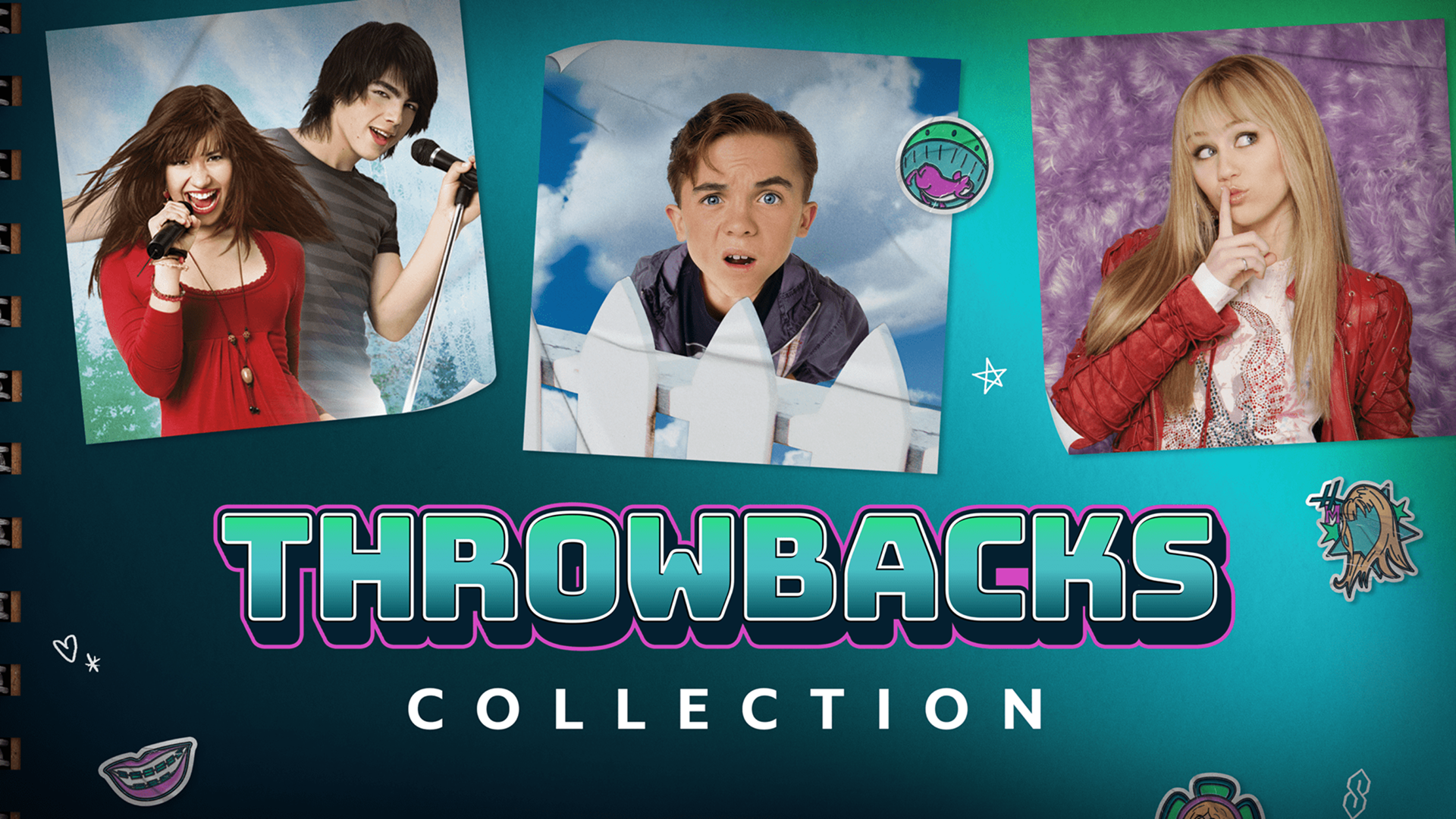 This image promotes the Disney+ Throwbacks Collection, a curated streaming event featuring nostalgic favorites from the 1990s and 2000s.