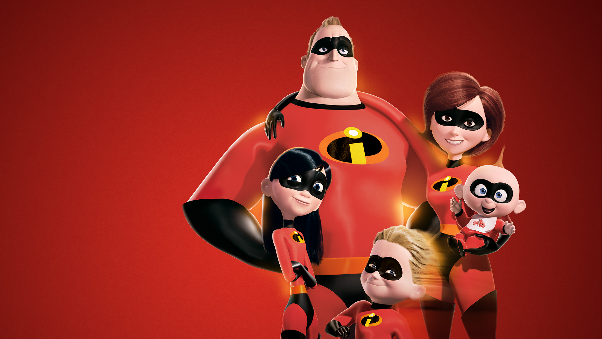 Mr. Incredible, Elastigirl, Violet, Dash, and Jack-Jack in Disney and Pixar's The Incredibles