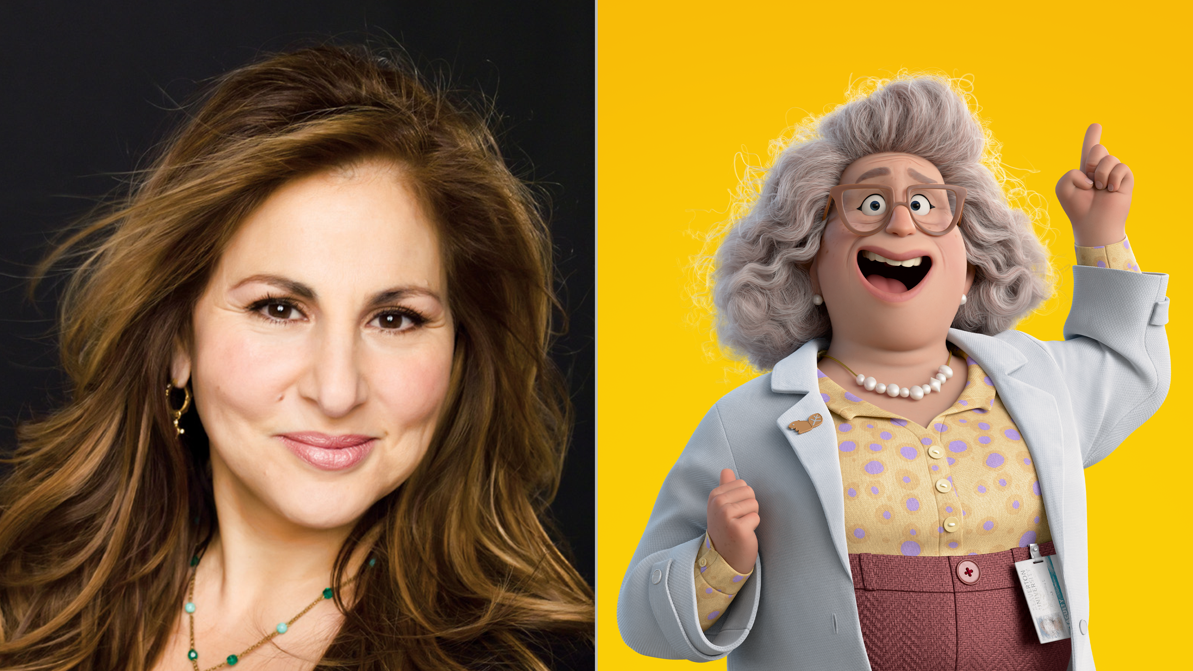 The image features Kathy Najimy, the voice of Dr. Sam in Hoppers, Disney+.