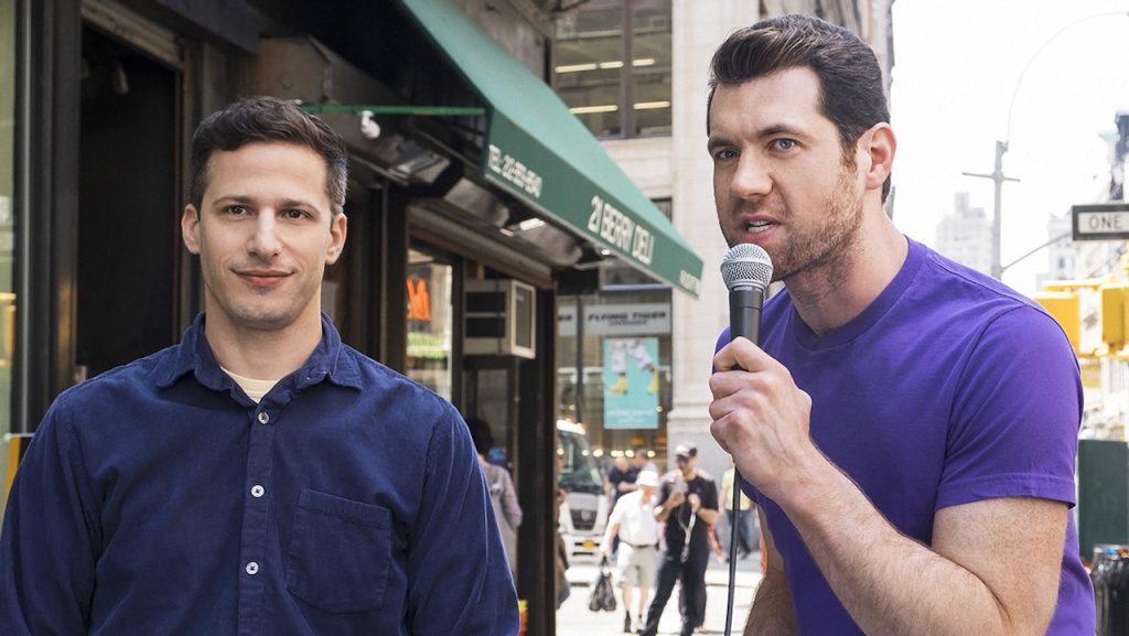 A still image from the unscripted comedy series, Billy on the Street.