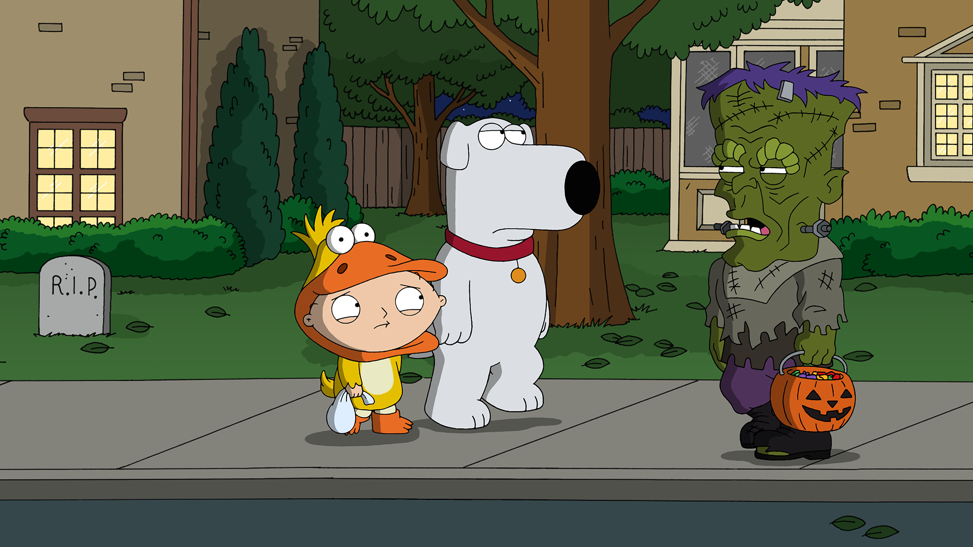 Peter Griffin and Joe Swanson face a terrifying fall as their plane nose dives in Family Guy's "Halloween on Spooner Street."