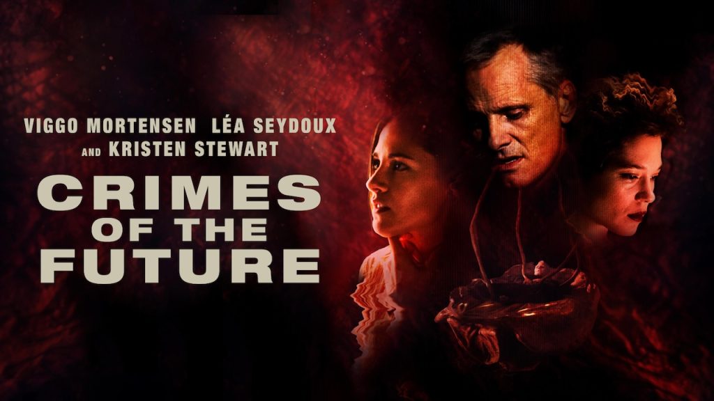 Title art for the dystopian movie, Crimes of the Future.