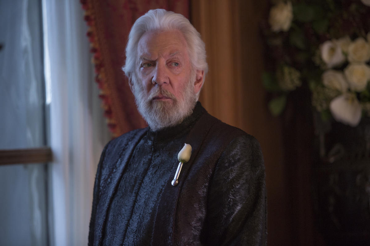 Donald Sutherland as President Snow in The Hunger Games saga.