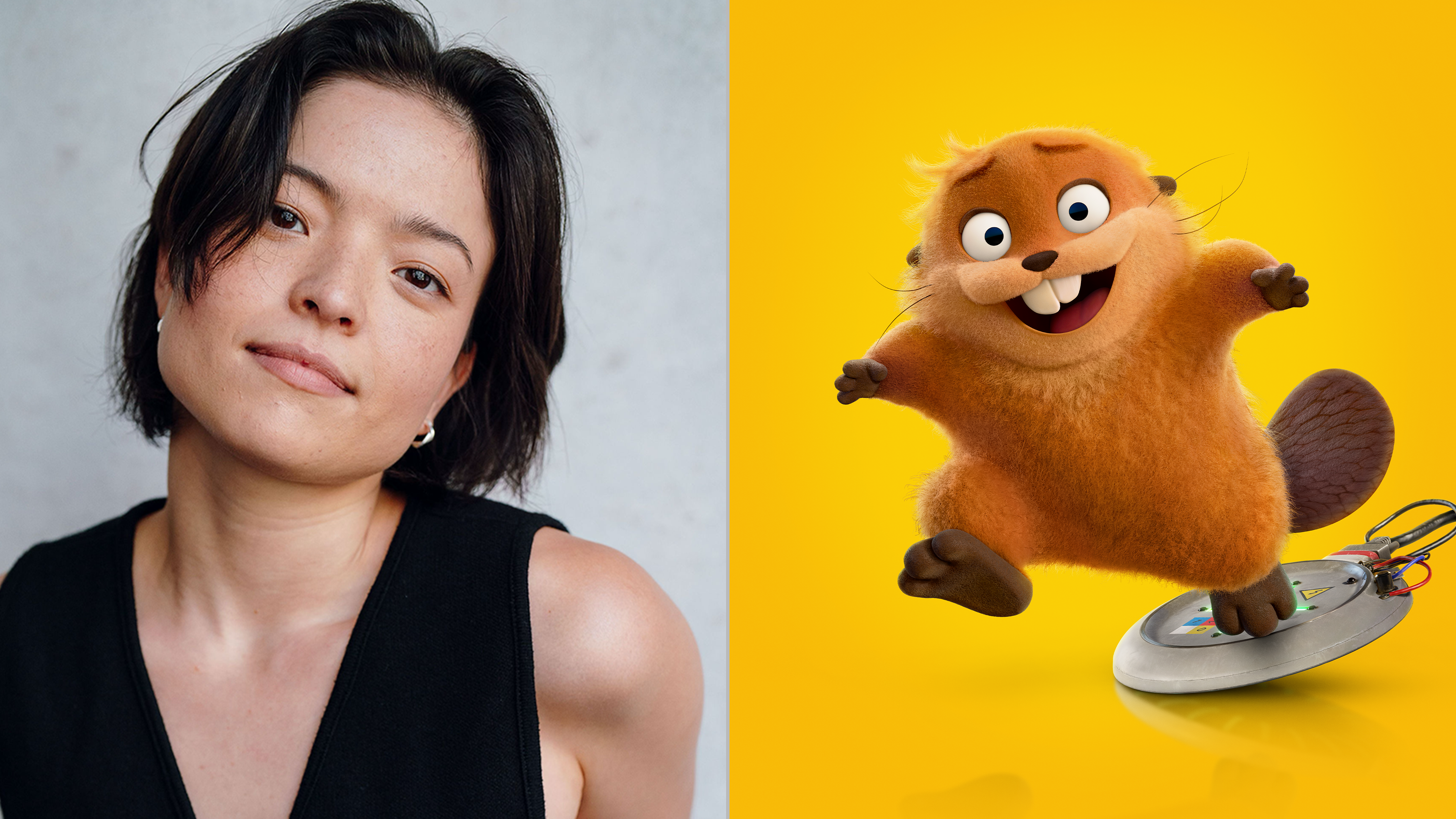 The image features the Hopper character, Mabel, along their voice actor Piper Curda.